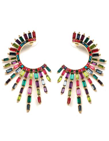 PENDIENTES LARGOS DE FIESTA ARO MULTICOLOR ESTRELLADO CRISTAL - Imagen 1