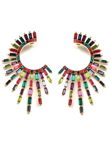 PENDIENTES LARGOS DE FIESTA ARO MULTICOLOR ESTRELLADO CRISTAL - Imagen 1