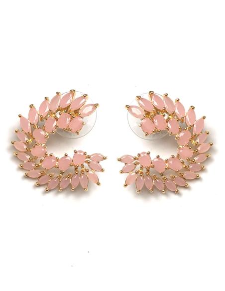 PENDIENTES MUJER PEQUEÑOS ROSAS DISEÑO ABANICO PARA BODAS - Imagen 1