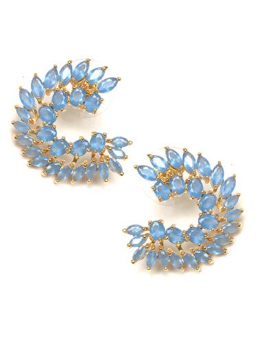 PENDIENTES MUJER PEQUEÑOS AZULES DISEÑO ABANICO PARA BODAS - Imagen 1