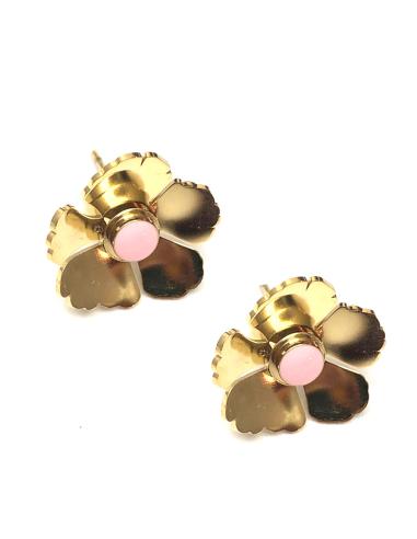 PENDIENTES PEQUEÑOS DORADOS DE FLORES EN ACERO Y ROSA - Imagen 1