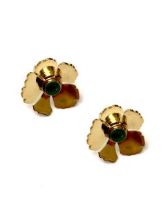 PENDIENTES PEQUEÑOS DORADOS DE FLORES EN ACERO Y NEGRO - Imagen 1