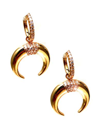 PENDIENTES PEQUEÑOS DORADOS ARITO Y MEDIA LUNA CON CRISTAL - Imagen 1