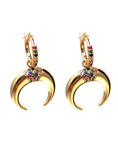 PENDIENTES PEQUEÑOS DORADOS DE ARITO MULTICOLOR Y MEDIA LUNA - Imagen 1