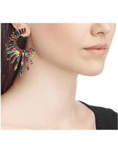 PENDIENTES LARGOS DE FIESTA ARO MULTICOLOR ESTRELLADO CRISTAL - Imagen 1 2