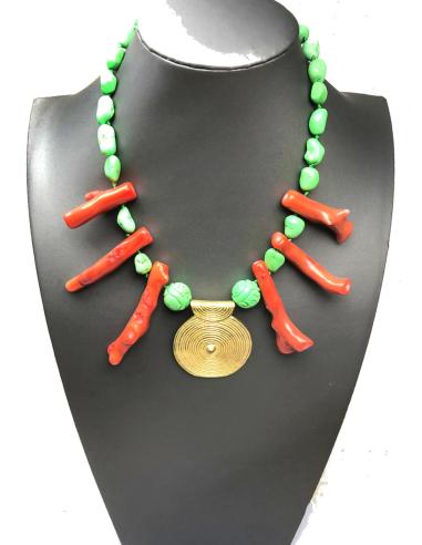COLLARES VERDES CON RAMITAS DE CORAL ANARANJADO ESTILO ETNICO - Imagen 1