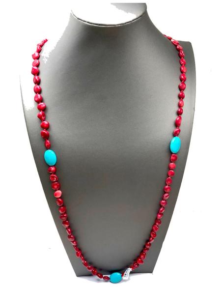 COLLARES LARGOS DE PIEDRAS VERDES Y EN ROJO CORAL JUEGO DE 3 - Imagen 1