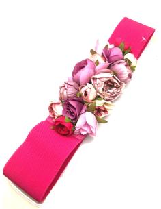 CINTURONES DE FIESTA FUCSIAS CON FLORES Y CINTURILLA ELASTICA - Imagen 1