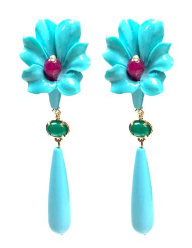 PENDIENTES LARGOS FLAMENCA TURQUESA DE LAGRIMA SEVILLA - Imagen 1
