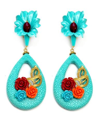 PENDIENTES LARGOS TURQUESAS AIRE FLAMENCA FERIA DE ABRIL - Imagen 1