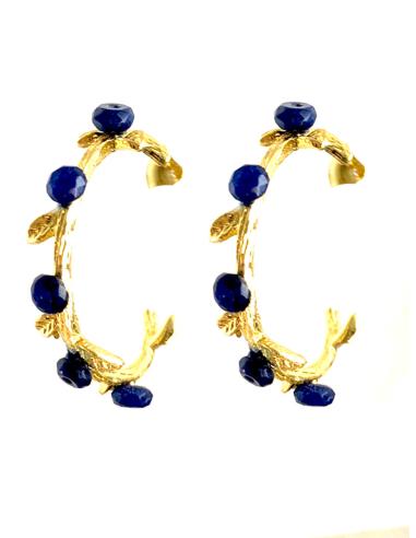 AROS DORADOS CON HOJITAS Y DETALLES AZUL NOCHE - Imagen 1