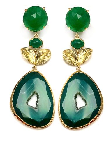 PENDIENTES DE MUJER LARGOS VERDES DISEÑOS UNICOS PIEDRA AGATA - Imagen 1