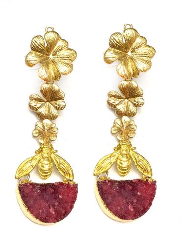 PENDIENTES LARGOS DORADOS Y GRANATES COLECCION DE INSECTOS - Imagen 1