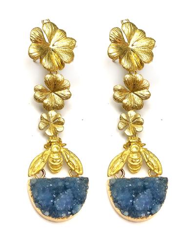 PENDIENTES LARGOS DORADOS Y AZULES COLECCION DE INSECTOS - Imagen 1
