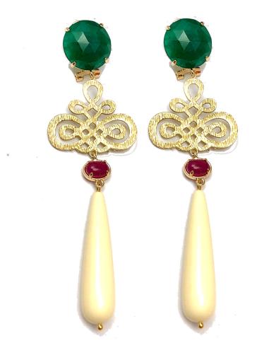 PENDIENTES LARGOS BLANCOS PARA FERIA Y TRAJES DE FLAMENCA - Imagen 1