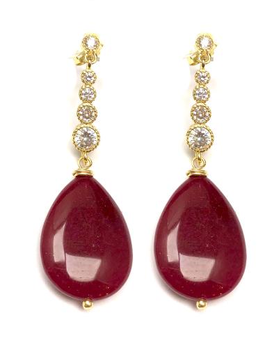 PENDIENTES GRANATES DE PIEDRA CON CIRCONITAS PARA CEREMONIAS - Imagen 1