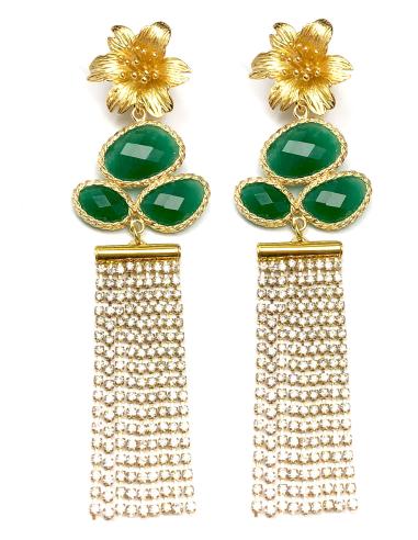 PENDIENTES DE FIESTA LARGOS Y VERDES CON CASCADA DE CRISTAL - Imagen 1