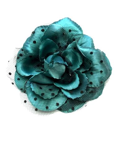 FLORES AZULES TONO MAR CON DETALLE DE TUL CON LUNARES NEGROS - Imagen 1