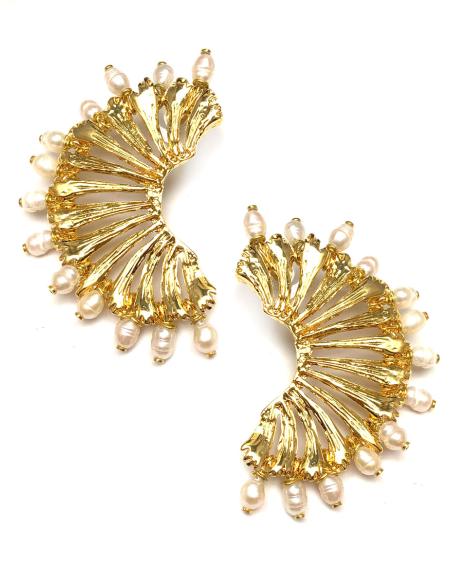 PENDIENTES DORADOS GRANDES CON PERLAS ESPECIAL BODAS - Imagen 1