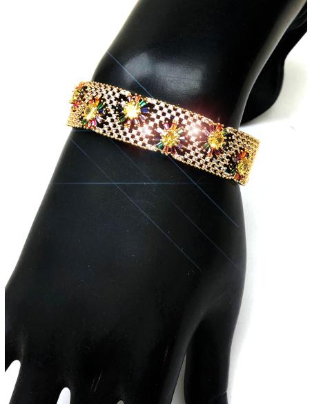PULSERAS MUJER DORADAS DE FIESTA Y BODA CON PEDRERIA CRISTAL - Imagen 2