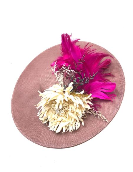 TOCADOS BODA ROSA MAQUILLAJE CON PLUMAS BUGAMBILIA Y FLORES - Imagen 1