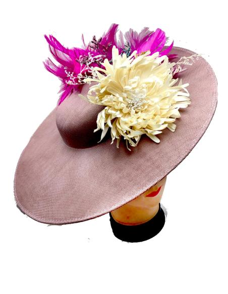 TOCADOS BODA ROSA MAQUILLAJE CON PLUMAS BUGAMBILIA Y FLORES - Imagen 2