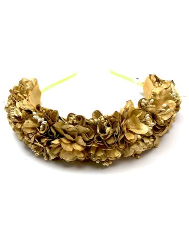 DIADEMAS DORADAS PARA INVITADA DE BODA CON FLORES - Imagen 1