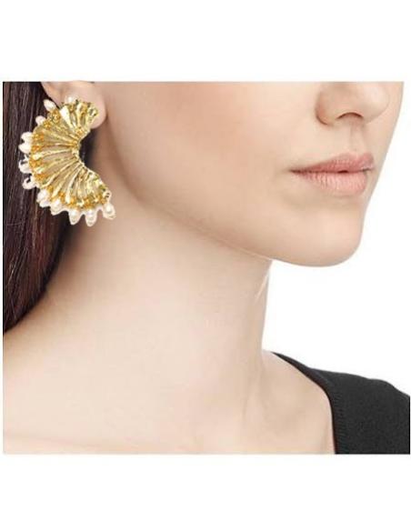PENDIENTES DORADOS GRANDES CON PERLAS ESPECIAL BODAS - Imagen 1