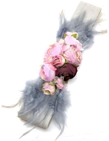 CINTURONES PLATEADOS DE FIESTA ELASTICOS CON FLORES Y PLUMAS - Imagen 1