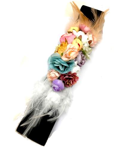 CINTURONES NEGROS PARA BODAS ELASTICOS CON FLORES Y PLUMAS - Imagen 1