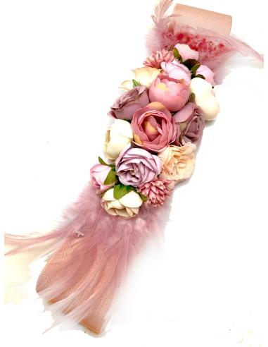 CINTURONES MUJER DE FIESTA ELASTICOS CON FLORES Y PLUMAS ROSAS - Imagen 1