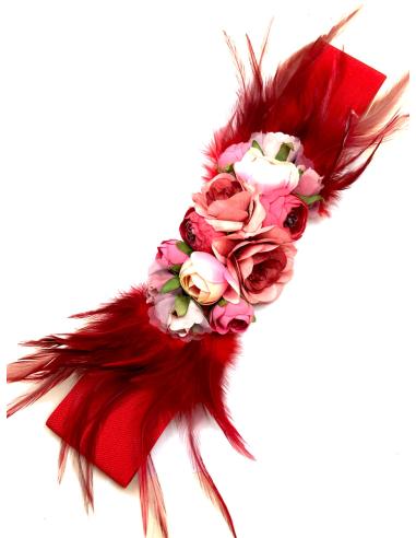CINTURONES ROJOS DE FIESTA ELASTICOS CON FLORES Y PLUMAS - Imagen 1