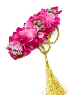 CINTURONES MUJER DE FLORES FUCSIAS Y DORADOS PARA BODAS - Imagen 1