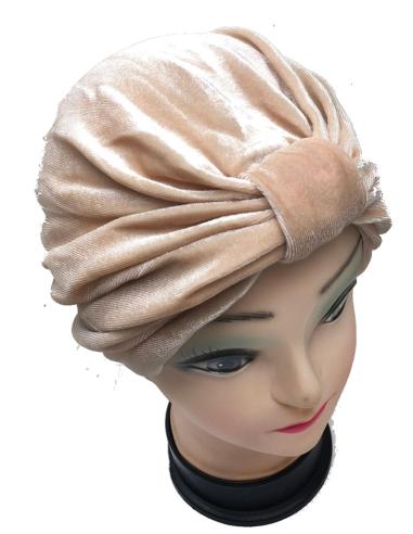 TURBANTES BEIGE PARA MUJER CON BONITO NUDO EN TERCIOPELO - Imagen 1