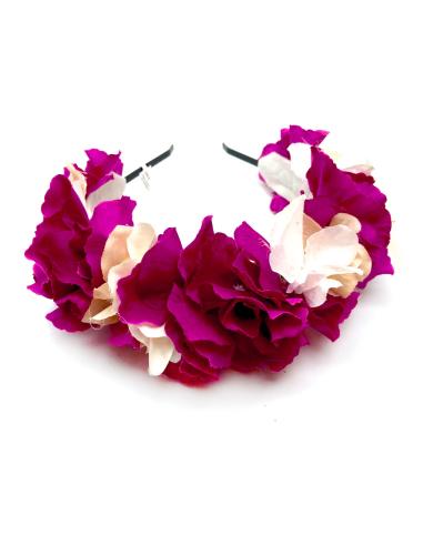 DIADEMAS DE FLORES PARA BODAS FUCSIA-BUGAMBILIA Y BEIGE - Imagen 1