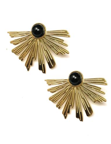 PENDIENTES DORADOS DISEÑOS ACTUALES CON PIEDRA SEMIPRECIOSA - Imagen 3