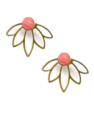 PENDIENTES PEQUEÑOS DORADOS BOTON CON MEDIA FLOR DESMONTABLES - Imagen 1