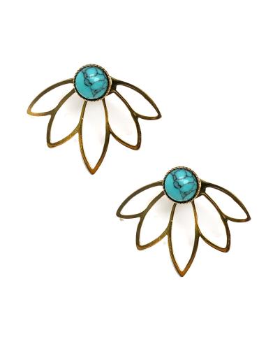 PENDIENTES PEQUEÑOS DORADOS BOTON CON MEDIA FLOR DESMONTABLES - Imagen 2