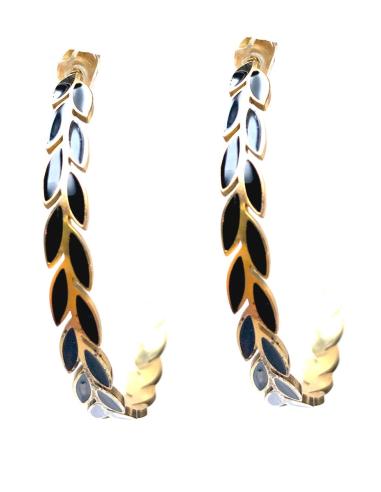 PENDIENTES DE AROS GRANDES CON HOJITAS EN DIFERENTES COLORES - Imagen 1