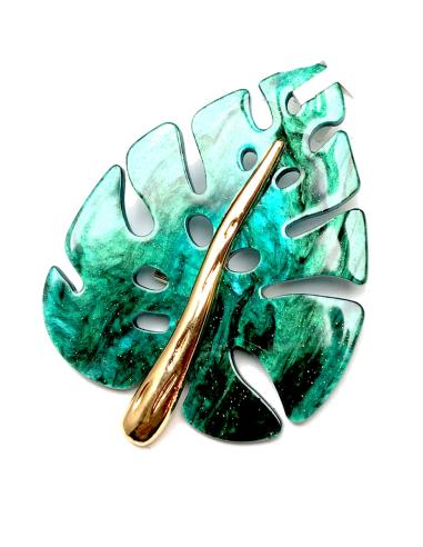 BROCHES VERDES CON HOJA VISTOSA DECORADA CON DORADO - Imagen 1