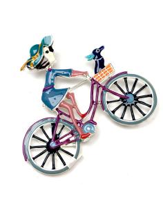 BROCHES ORIGINALES CON CHICA MONTADA EN BICICLETA - Imagen 1