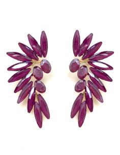 PENDIENTES VIOLETA PARA BODA CON DISEÑO DE ABANICO DE CRISTAL - Imagen 1