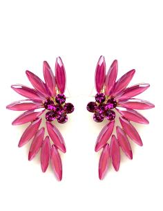 PENDIENTES FUCSIAS PARA BODA CON DISEÑO DE ABANICO CRISTAL - Imagen 1