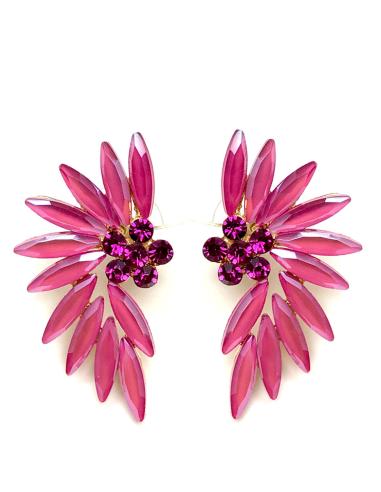 PENDIENTES FUCSIAS PARA BODA CON DISEÑO DE ABANICO CRISTAL - Imagen 1
