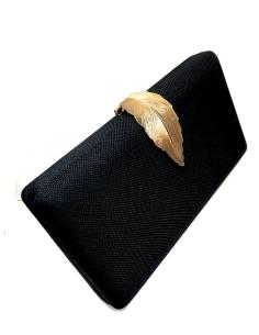 BOLSO DE FIESTA NEGRO PARA BODA CON ORIGINAL CIERRE DE HOJA - Imagen 1