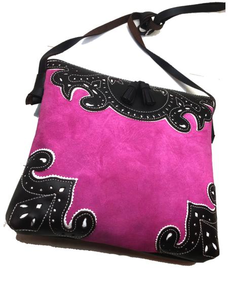 BOLSOS PIEL DE UBRIQUE FUCSIA DISEÑO TAURINO BANDOLERA ROCIERA - Imagen 1