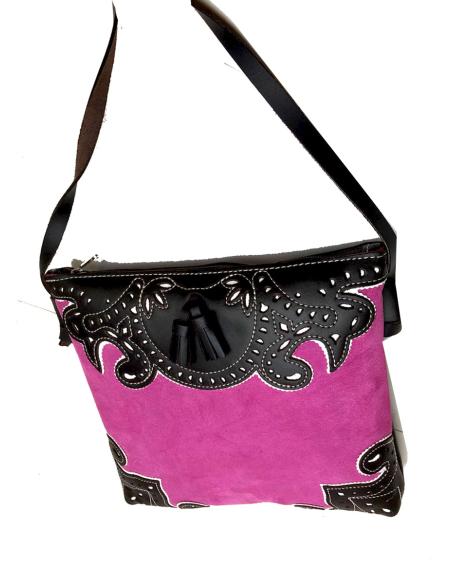 BOLSOS PIEL DE UBRIQUE FUCSIA DISEÑO TAURINO BANDOLERA ROCIERA - Imagen 3