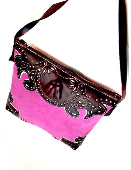 BOLSOS PIEL DE UBRIQUE FUCSIA DISEÑO TAURINO BANDOLERA ROCIERA - Imagen 4