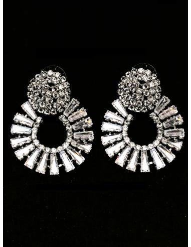 PENDIENTES BODA DE CRISTAL BRILLO ARO DE BAGUETTE Y BOTON - Imagen 1