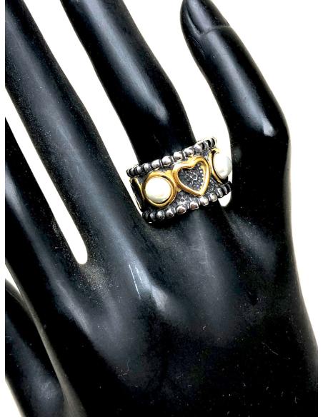 ANILLOS GRANDES EN PLATEDO Y DORADO CON CORAZONES Y PERLA - Imagen 2